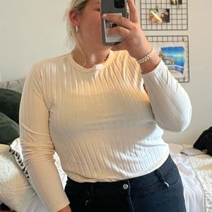 Cream ribbed long sleeve top